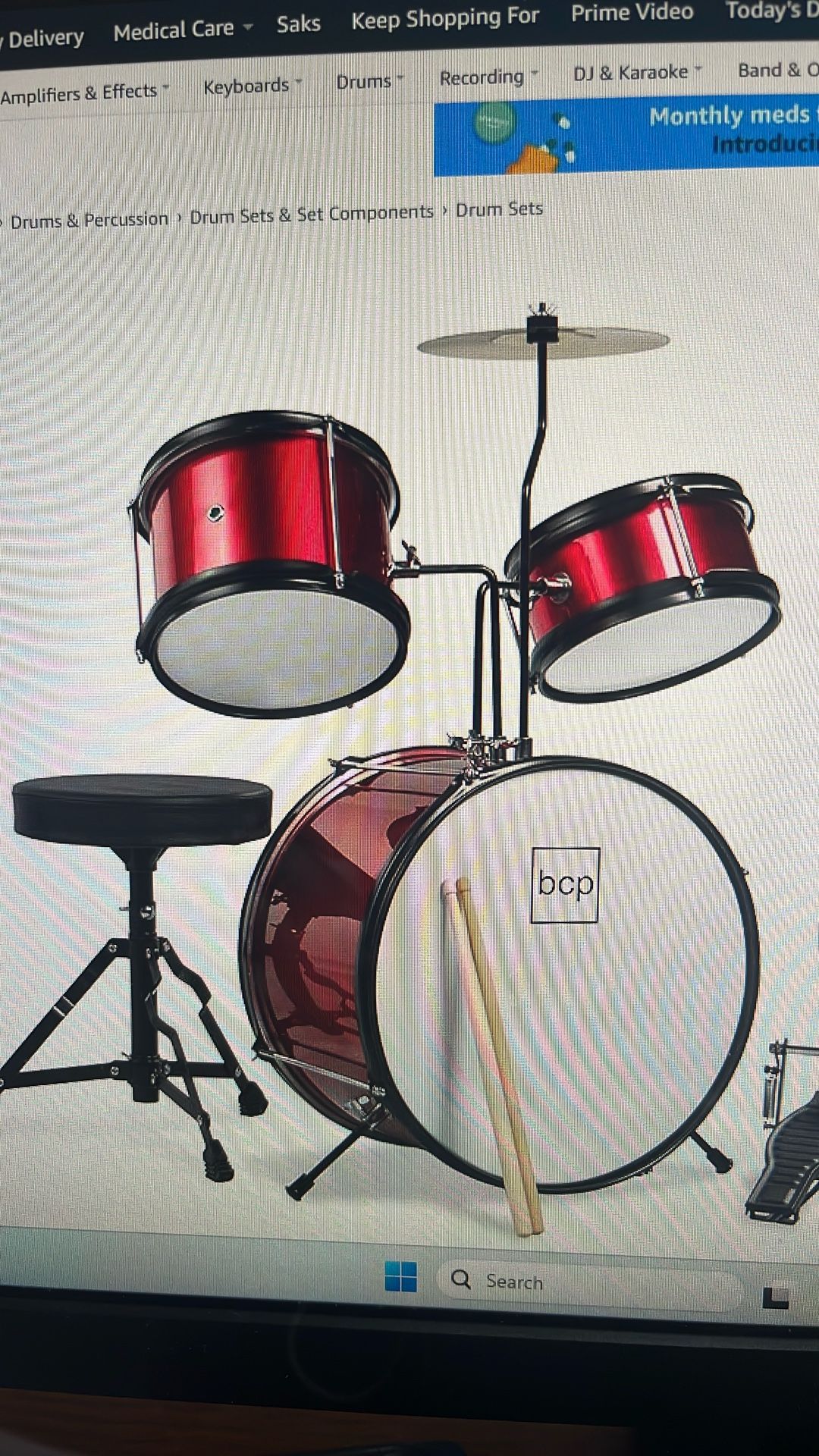 Kids Drum Set 3 Piece Beginner