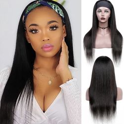 14 Inch Human Hair Straight Headband Wig Unit 
