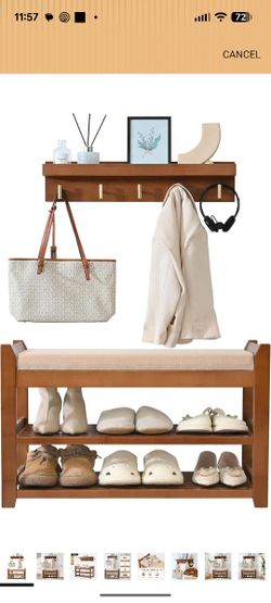 Shoe Rack for Front Door Entrance, 28” Entryway Bench with Coat Rack, Hall Tree Shoe Bench with Storage for Entry, Hallway, Bedroom, Living Room