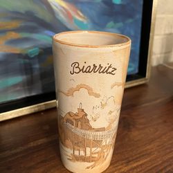 unique Biarritz ceramic tumbler vase pencil holder purchased in Biarritz France great gift too