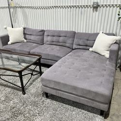 Corner Sectional Sofa Couch - Chaise Lounge - 2pcs - Gray - Cleaned - Comfy - Delivery Available 