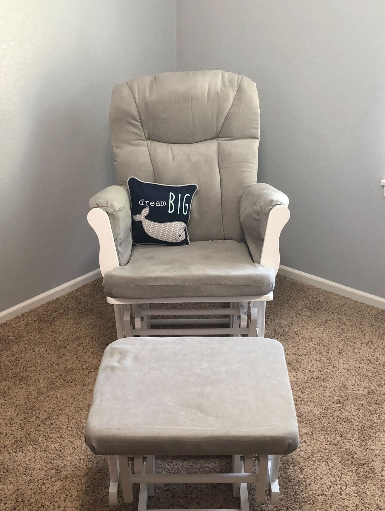 Grey Gliding Rocking Chair With Ottoman