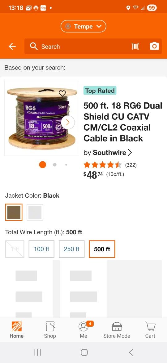 500 ft. 18 RG6 dual Shield CU CATV CM/CL2 Coaxial Cable