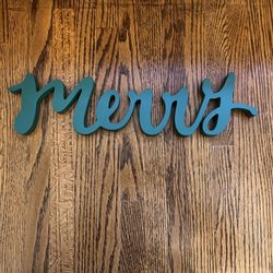 “Merry” word wooden Christmas decor 15” wide by 4” tall