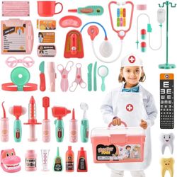44Pcs Doctor Kit for Kids, Pretend Play Educational Doctor Set, Medical Dr Kit with Stethoscope & Doctor Costume, Durable Dentist Kit Playset for Todd