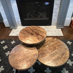 3-Tier Round Wood Coffee Table – Modern & Rustic