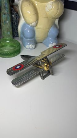 Vintage Japan Metal Die Cast Bi Wing Military Airplane Missing Parts