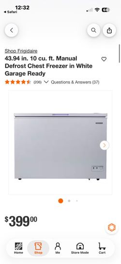 43.94 in. 10 cu. ft. Manual Defrost Chest Freezer in White Garage Ready