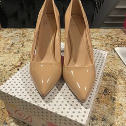Faux Patent Leather Tan Heels