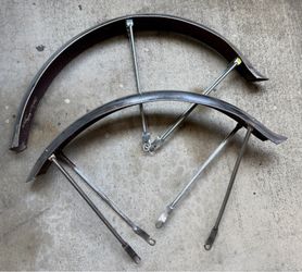 Vintage Steel Bicycle Fender Set 26” Cruiser Front Rear Ducktail Chrome Rat Rod