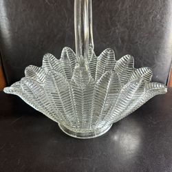 MCM Flared Fern Fronds Clear Glass L.E. Smith 14" Open Basket 1960's USA