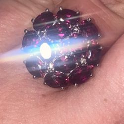 Rhodolite Garnet Flower Cluster Ring on .925 