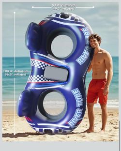 Inflatable River Tube Float - 2 Person Heavy Duty Pool Float with Removable Cooler, Lake Water Tubes for Floating, Raft Lounge Floatie with 2 Cup Hold