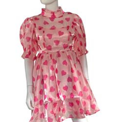 PEACH LOVE CALIFORNIA puff Sleeve Mock Neck Mini Dress Sz Small 