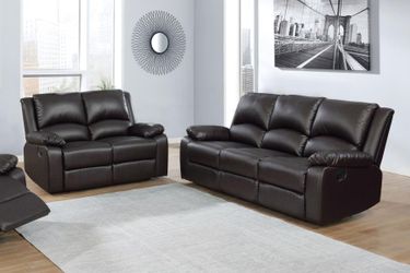 recliner sofa and recliner love seat--brown leatherette