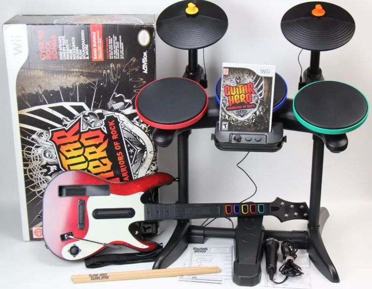 Guitar Hero: Warriors of Rock Wii Band Bundle w/Box & Game, Tested & Working!