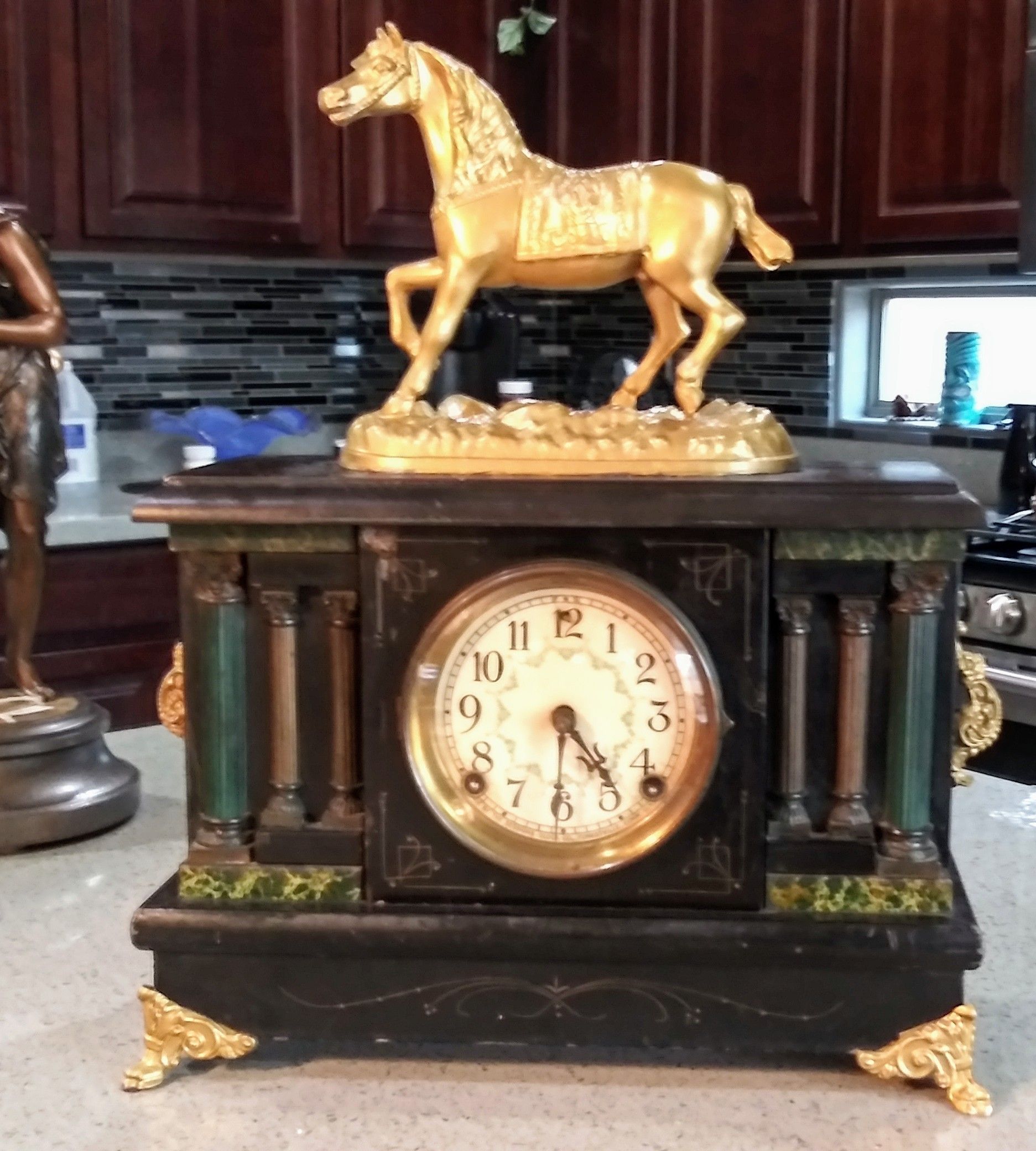 1850-1890 sessions 8 day clock with gilded horse