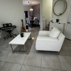 Carlo Perazzi Designer White Leather Sofa and White Coffee Table