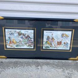 Framed Beautifully Chinese Vintage Porcelain Panels with Hand Painted 18 Immortals Buddhas Pattern