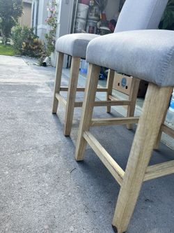 2x Grey Bar Stool Wooden Legs