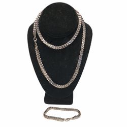 BNWT Silver Box Chain Necklace And Bracelet 