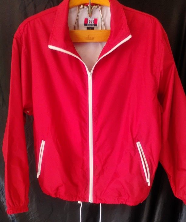 Vintage R&R Jean Co Windbreaker Jacket XL Red White Nylon Mesh Lined

