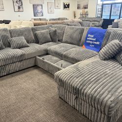Light Gray Sofa Sectional Pull out set + Storage Chaise 