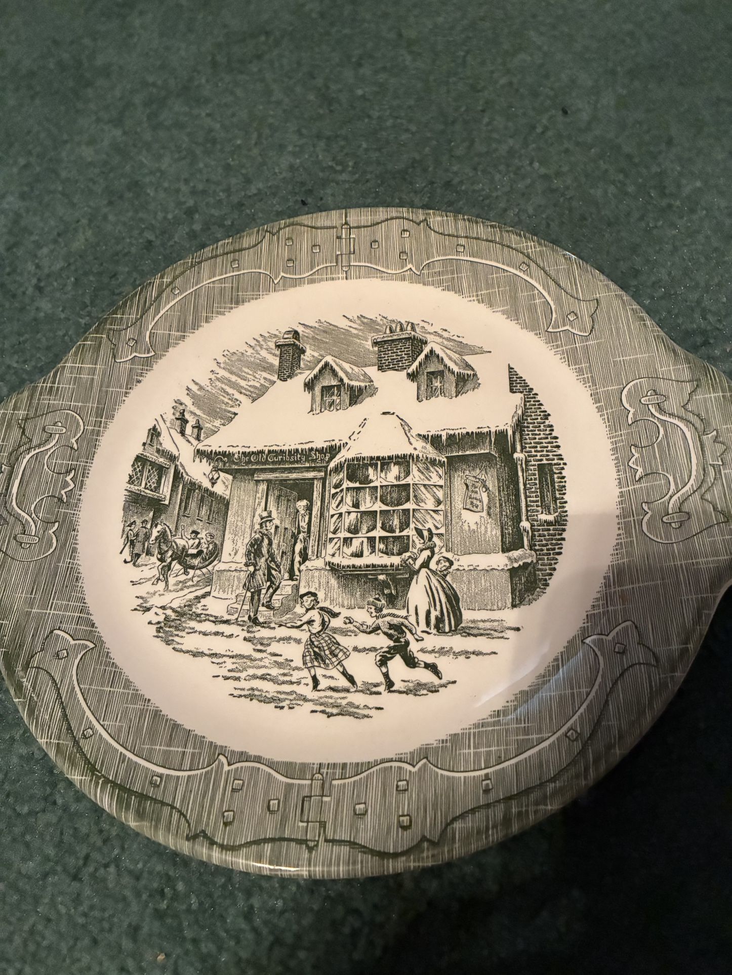 (2) Handled Cake Plate- the Old Curiosity Shop (green)