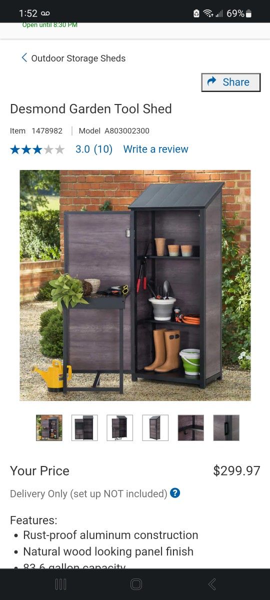 Desmond tool shed 30 in. x 18 in. x 72 in. $175 each