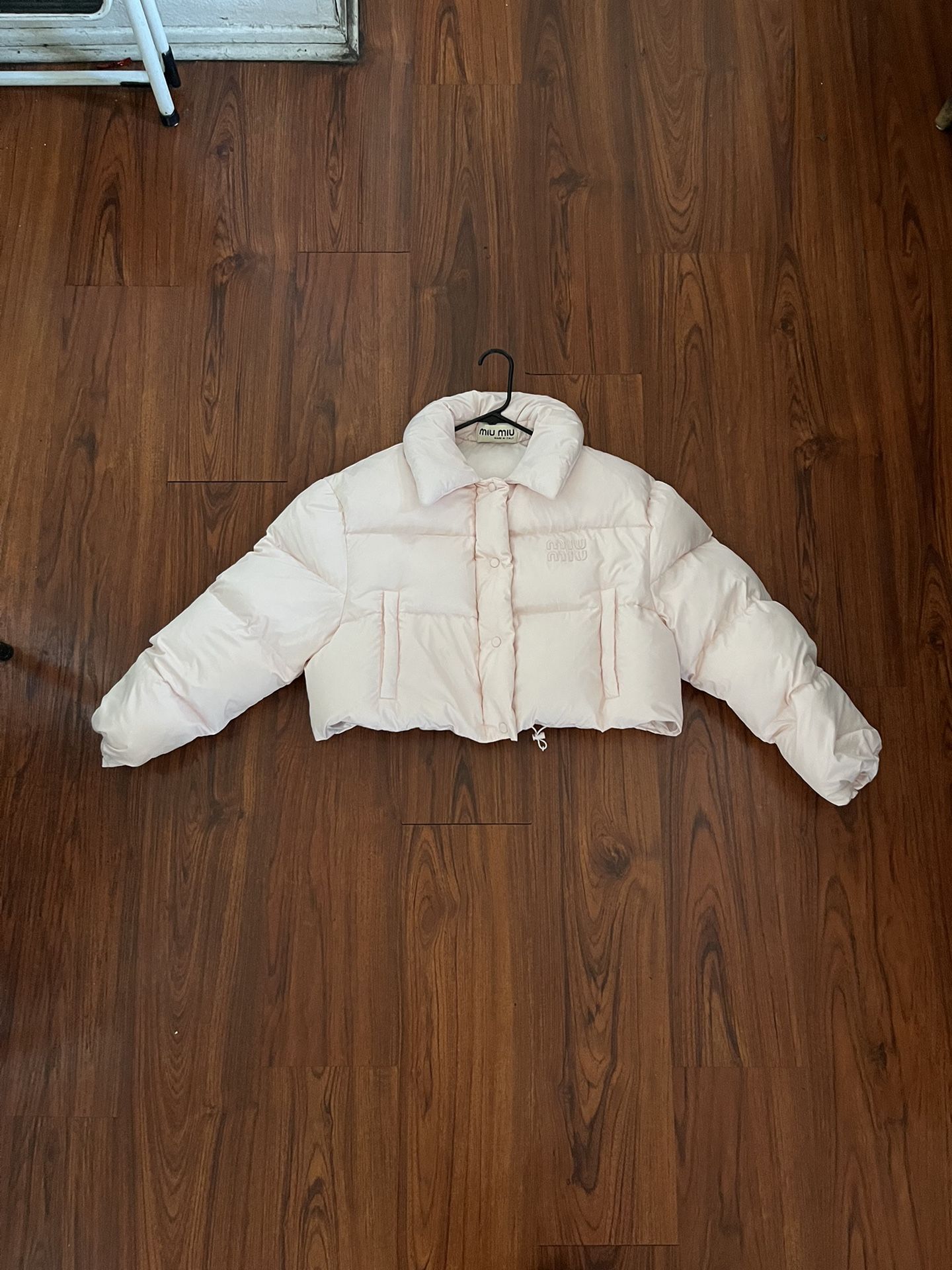 Women’s Pink Miu Miu Cropped Puffer Jacket Size S