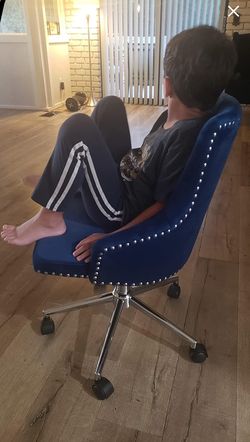 Blue Velvet Chrome Trim Task Chair Adjustable