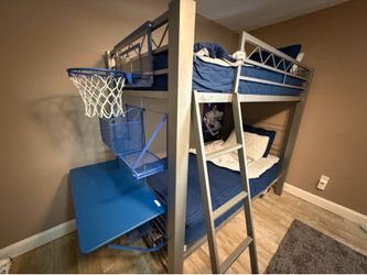 Kids Rooms to Go Build-A-Bunk Grey Blue Bunkbed Twin/Twin with Mattress & Bedding Included