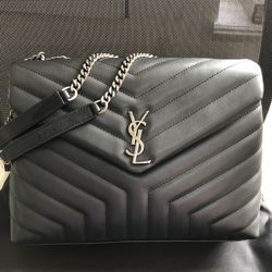 Saint Laurent YSL Monogram LouLou Large Quilted Chevron Shoulder Chain Bag