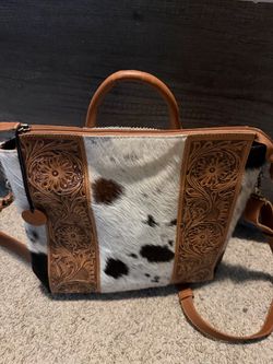 Cowhide & Tooled Leather Western Handbag