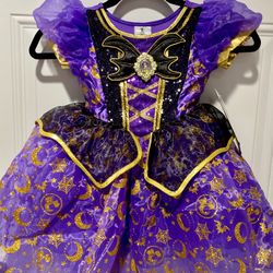 DISNEY GIRL'S MINNIE MOUSE HALLOWEEN WITCH GOWN + MATCHING WITCH HAT SIZE 4T