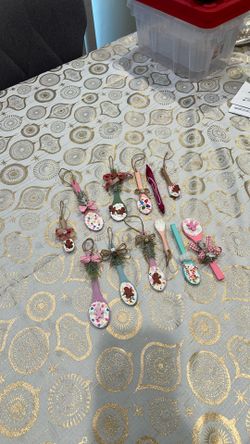 Christmas gingerbread candy, cane, blue pink purple small wood spoons Ornament decor small size $3 medium $5