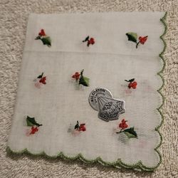 Vintage  All Cotton, Made in Switzerland DESCO Christmas Holiday Handkerchief
