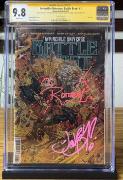 INVINCIBLE UNIVERSE: BATTLE BEAST #1-1:100-SIGNED/SKETCHED BY OTTLEY SIGNED BY MEYERS CGC SS 9.8
