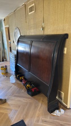Vintage Dark Wood Sleigh Bed Headboard