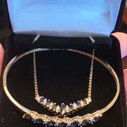 Gorgeous 14k Gold, Diamond & Sapphire Necklace & Bracelet Set 