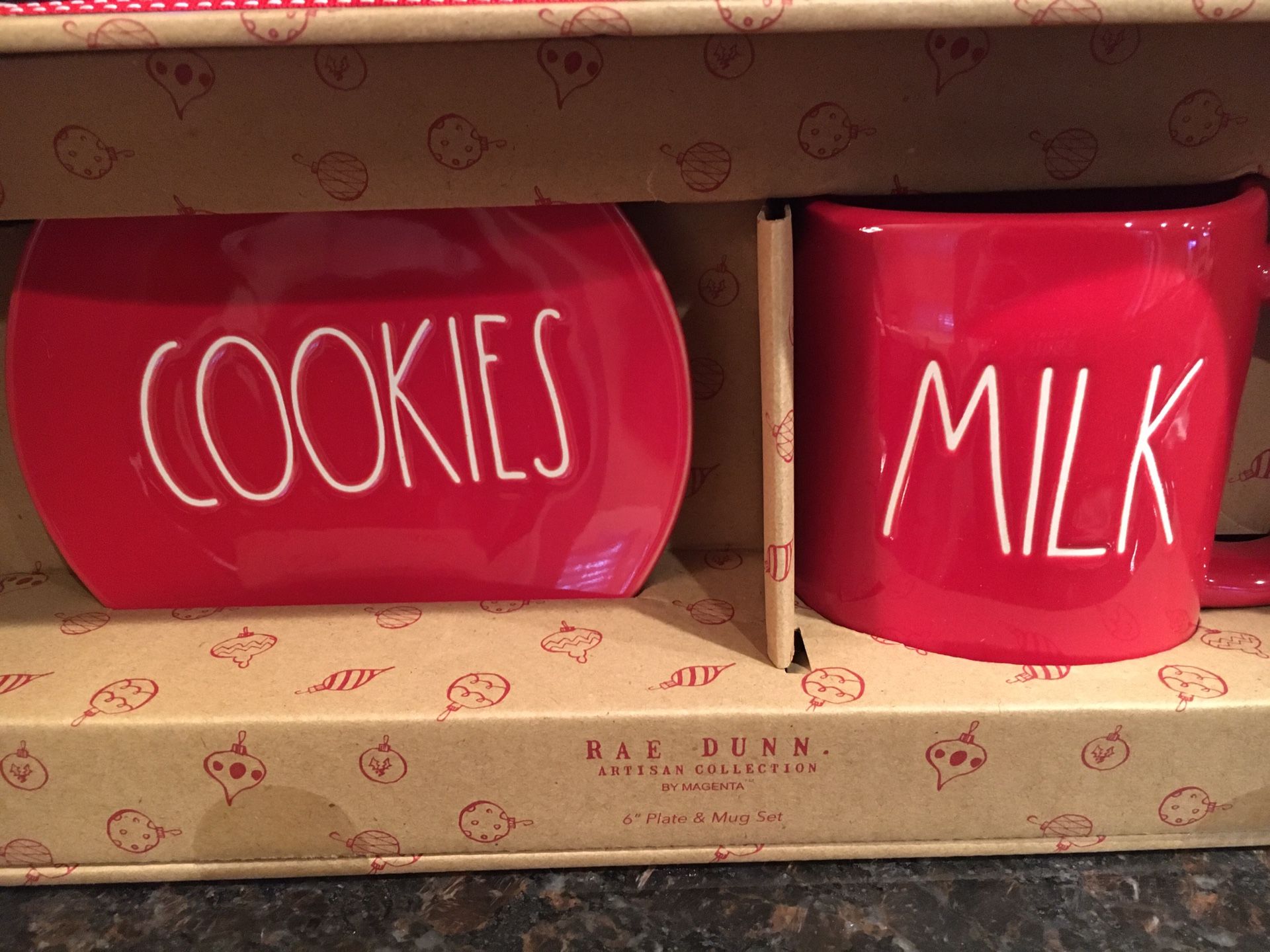 Rae Dunn red milk/cookies