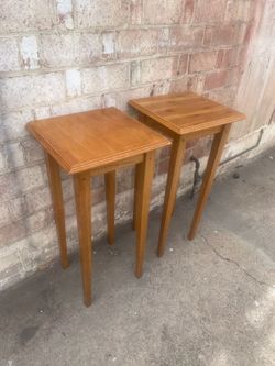 Pair tall solid wood side tables
