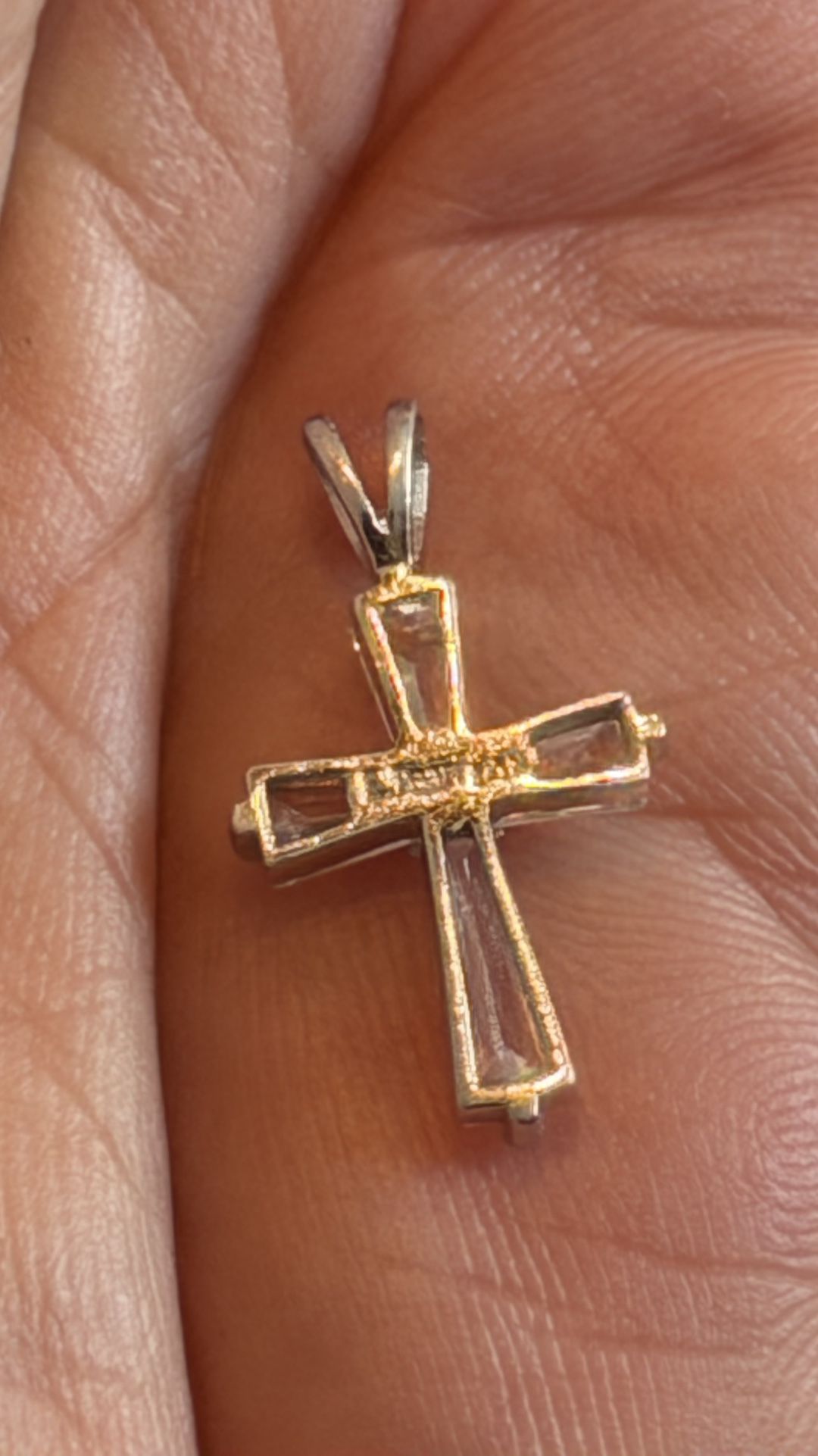 14k Solid White Gold Cross Pendant With Genuine Crystals