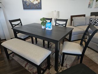 Solid wooden beautiful chachoal grey table set with bench  $349 cash deal only