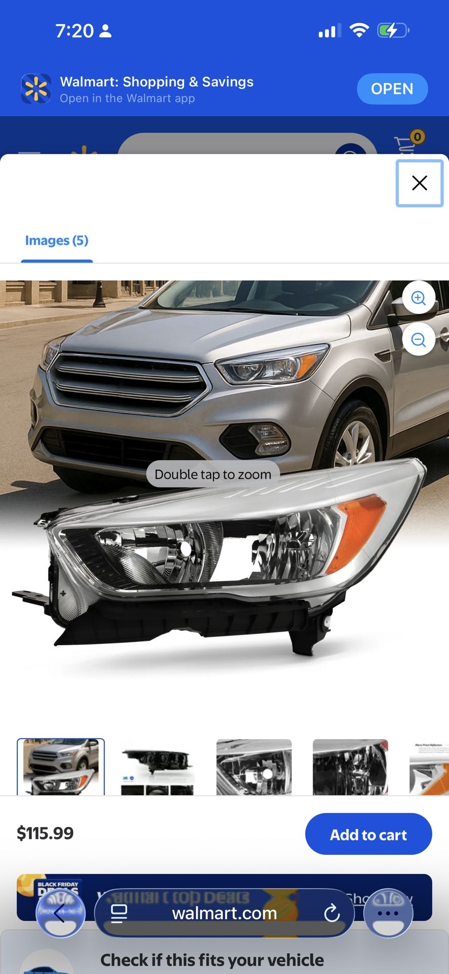 AKKON - Fits 2017 2018 2019 Ford Escape [Halogen Type] Chrome Headlight Passinger Side w/o LED DRL Running Signal Lamp