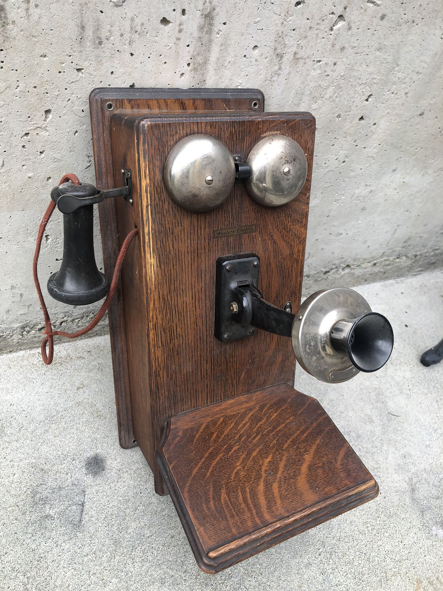 Antique Tiger Oak Western Electric Telephone