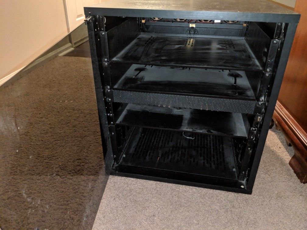 Black wood AV rack