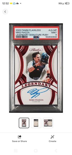 2025 Panini Flawless Mike Piazza Legendary Signature Ruby PSA 9 #20 autograph