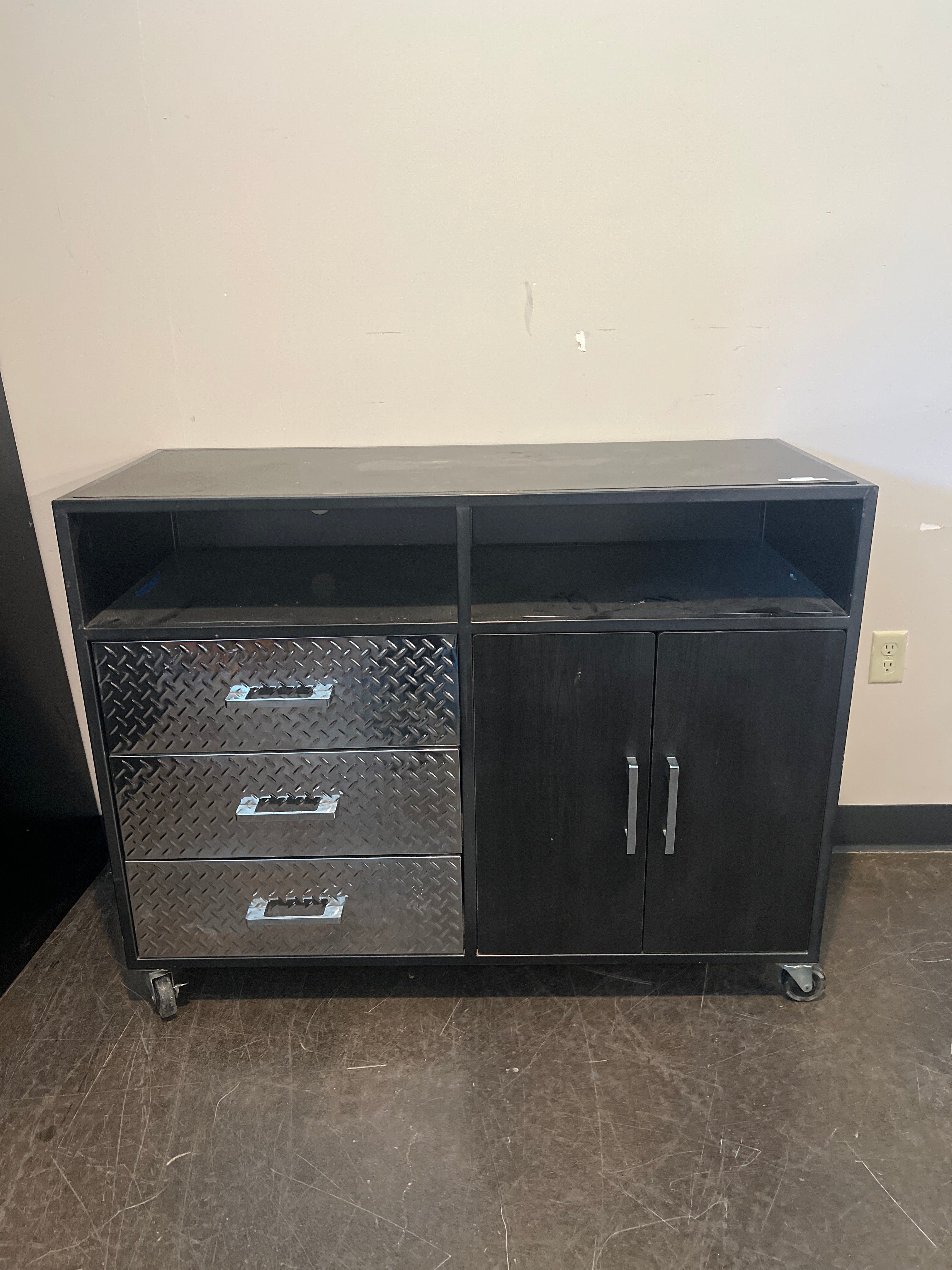 TRENT Wood Media Console with Metal Accents