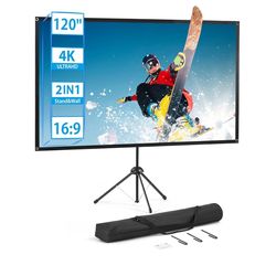 New 🎬 120” Movie Projector Screen with Tripod Stand + Wall Bracket – Indoor / Outdoor Cinema 16:9